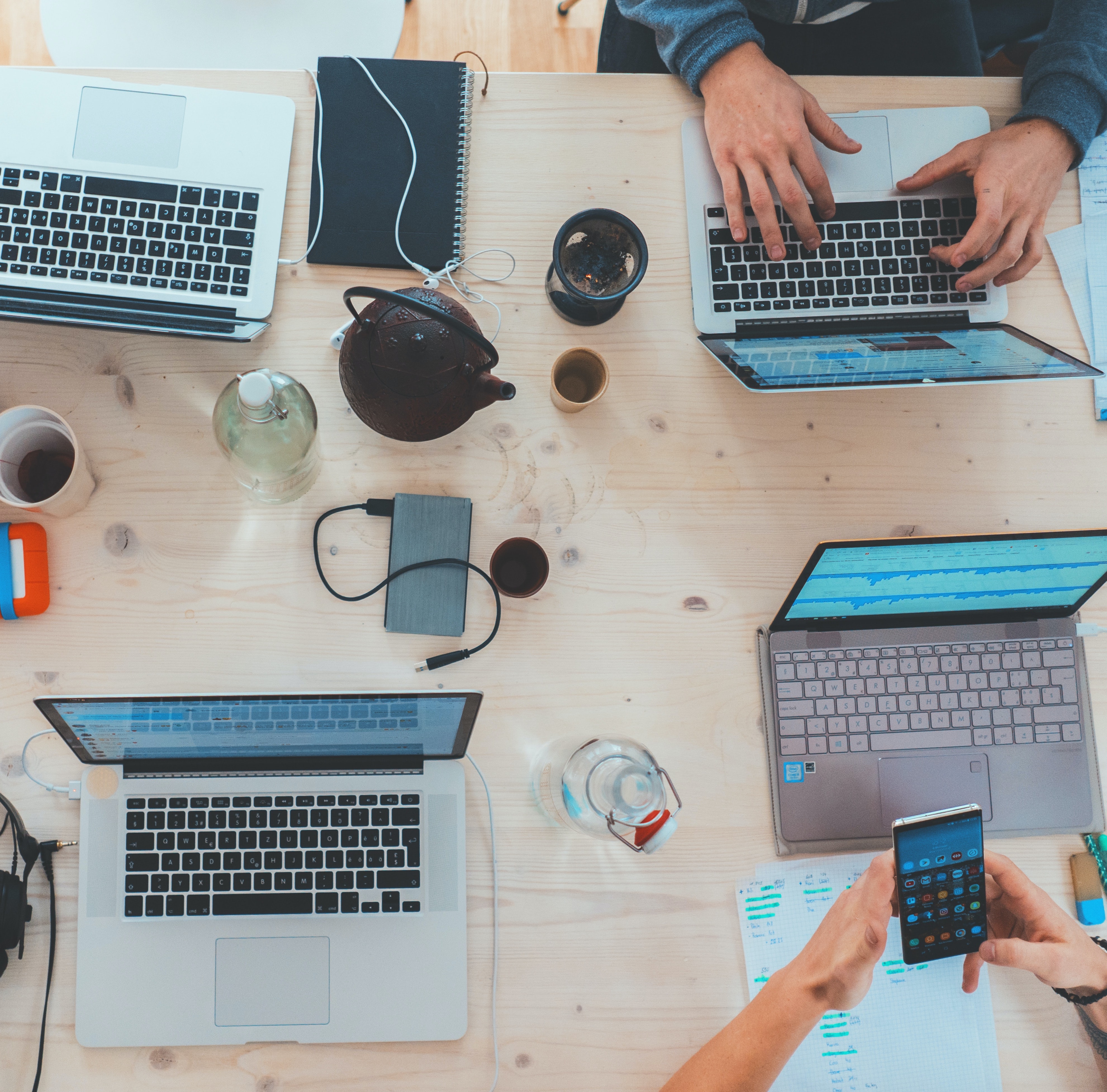 Overhead shot of laptops on a table